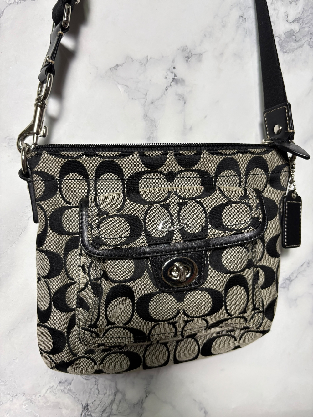 Coach Signature Canvas Crossbody Bag in Black/Tan